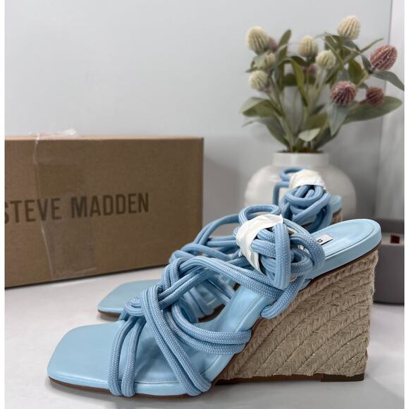 Steve Madden Idolized Strappy Ankle Tie Wedge Heel Blue Women 6.5M NWB - Picture 3 of 12